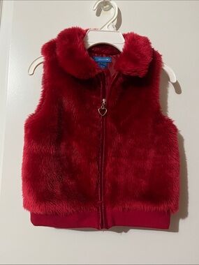 greendog Red Plush Zip Vest with Heart Zip Pull